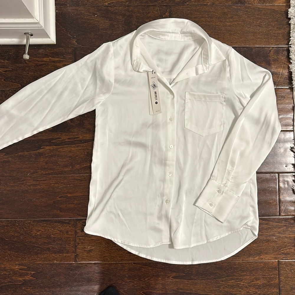 White silky aqua blouse